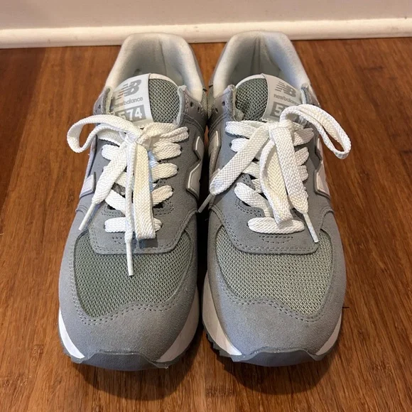 Women's New Balance 574+ Platform Sneakers WL574ZSG Green/Grey 9.5 EUC - Picture 3 of 10